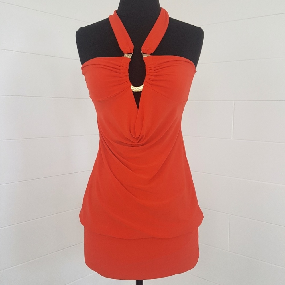 Sexy Orange Halter Beach Club Party Dress